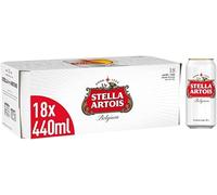 Stella Artois Premium Belgian Style Lager | 440ml Cans| Crisp & Refreshing Beer Case for BBQs | Parties & Sharing | Pack of 18