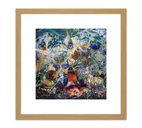 Stella Battle Lights Coney Island Mardi Gras Painting 8X8 Inch Square Wooden Framed Wall Art Print Picture with Mount Artery8 Light Oak One Size