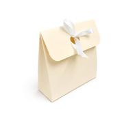 Stella Crafts 25 Elegant Cream Bag Box Wedding Favour Boxes with White Satin Ribbon - Luxury Gift Boxes for Sweets, Chocolates, Treats & Small Gifts, Wedding Table Decorations & Party Favours