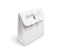 Stella Crafts 25 Elegant Hammered White Bag Box Wedding Favour Boxes with White Satin Ribbon - Luxury Gift Boxes for Sweets, Chocolates, Treats & Small Gifts, Wedding Table Decorations & Party Favours