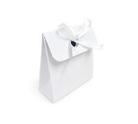 Stella Crafts 25 Elegant White Bag Box Wedding Favour Boxes with White Satin Ribbon - Luxury Gift Boxes for Sweets, Chocolates, Treats & Small Gifts, Wedding Table Decorations & Party Favours