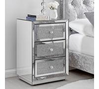 Stella Crushed Diamond Effect Mirrored 3 Drawer Bedside Table FurnitureboxUK Silver One Size