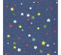Stella Di Natale, Blue Background and Colourful Stars - IHR Lunch Paper Napkins 20 in Pack 3 ply 33 cm Square