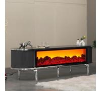 Stella Furniture Electric Fireplace TV Unit with Remote Control, Realistic Flame Effect TV Cabinet, No Heating Function (GRAY/SILVER)