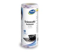 Stella Kitchen Towels High-Quality Wiping Cloth on Roll/Pack of 40 / Washable/Very Absorbent/Colour: White with Purple Flowers/Made in The EU