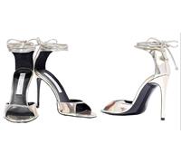 Stella Mccartney Silver VEGAN Faux Ankle Tie Heels Sandals Pumps Shoes 38