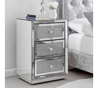 Furnitureboxuk Stella Crushed Diamond Effect Mirrored 3 Drawer Bedside Table In Silver Silver