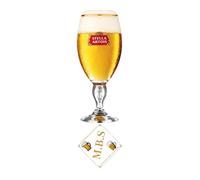 Stella Premium Crystal Beer Glass with Midlands Bar Suppliers Thin Beer Coaster, Traditional Belgian Style Chalice