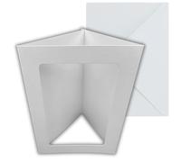 Stella Weds 10 Pack A6 White Rounded Oblong Aperture Card Blanks & Envelopes, Tri-Fold - 300gsm for DIY Greeting Cards, Invitations, Photo Display, and Craft Projects