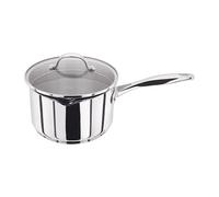 Stellar Profile Stainless Steel Draining Saucepan with Glass Lid 16cm 1.6L, Induction Ready, Oven Safe, Dishwasher Safe