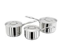 Stellar Profile Set of 3 Stainless Steel Saucepans with Lids, 20cm 18cm 16cm, Induction Ready, Oven Safe, Dishwasher Safe