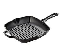 Stellar Cast Iron Grill Pan Ribbed Skillet, 27cm x 27cm, Griddle with Ridges, Ceramic Coating, Induction Ready, Dishwasher Safe
