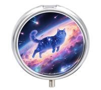 Stellar Cat Medicine Pill Case, 3 Compartments, Portable Decorative Medicine Organizer for Pocket or Wallet, Vitamin Organizer