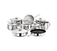 Stellar Classic Set of 9 Stainless Steel Pans, 6 Deep Saucepans with Lids, Steamer, Non-Stick Frying Pan, Milk Pot, Dishwasher Safe