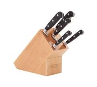 Stellar Classic Beechwood Knife Block with 5 Knives, Stainless Steel Razor Sharp Blades, Paring + Utility + Carving + Bread + Cooks Knife