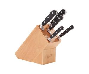 Stellar Classic Beechwood Knife Block with 5 Knives, Stainless Steel Razor Sharp Blades, Paring + Utility + Carving + Bread + Cooks Knife