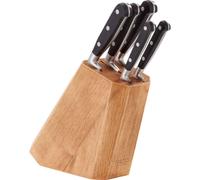 Stellar Classic Pine Knife Block with 5 Knives, Stainless Steel Razor Sharp Blades, Paring + Utility + Carving + Bread + Cooks Knife
