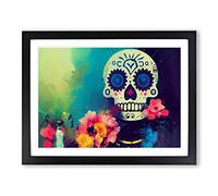 Stellar Floral Sugar Skull Framed Print | A3 Black Framed Wall Art | Ready to Hang | Modern Skull Picture | Living Room Bedroom Lounge Office