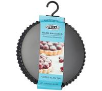 Stellar Hard Anodised 20cm/8" Fluted Flan Tin with Loose Base, 21 x 2cm, Oven Safe to 240C