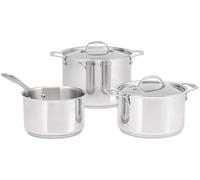 Stellar Profile 3-Piece Cookware Set - 18cm Saucepan (No Lid), 20cm Casserole, 24cm Stockpot - Induction Ready, 18/10 Stainless Steel, High Conductivity Base, Oven & Dishwasher Safe