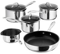 Stellar Profile Set of 5 Stainless Steel Non-Stick Pans, 3 Draining Saucepans, Frying Pan and Milk Pan, Induction Ready