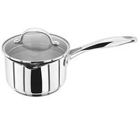 Stellar Profile Stainless Steel Draining Saucepan with Glass Lid 14cm 800ml, Induction Ready, Oven Safe, Dishwasher Safe