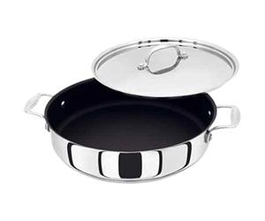 Stellar Profile Stainless Steel Non-Stick Shallow Casserole Pan with Lid 28cm, Twin Handles, Induction Ready, Dishwasher Safe