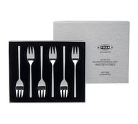 Stellar Rochester 6 Piece Stainless Steel Pastry Fork Set for 6 Place Setting, Gift Box, Dishwasher Safe