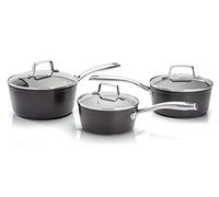 Stellar Rocktanium 3 Piece Set of Non-Stick Pans, Induction Ready, 16cm, 18cm & 20cm Saucepans with Glass Lids, Dishwasher Safe, Rock Hard QuanTanium Non-Stick