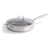 Stellar Zero Saute Pan with Lid, Uncoated Stainless Steel | Induction non stick performance, precision-etched, PFAS & PTFE free. Tri-ply even heat, oven safe. Risottos, curries, ragu.