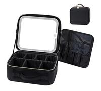 StellarHorizon Travel Makeup Bag with LED Lighted Make up Case with Mirror 3 Color Setting Cosmetic Makeup Box Organizer Vanity Case for Women Beauty Tools Accessories Case Rechargeable, Black,