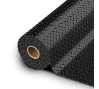 StellarStar 10x25 FT Garage Floor Mat, 2.8mm Thickened PVC Flooring Roll for Under Car, 250 SQFT Diamond Plate Black Garage Mats for Garage, Warehouse, Basement, Factory, Trailer (Include Tapes)