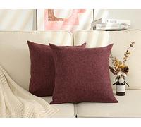 Stellhome Burlap Throw Pillow Covers 18x18 inch Decorative Linen Cushion Covers for Living Room Rustic Pillows Neutral Accent Cushion Cases Set of 2, Burgundy