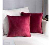 Stellhome Cozy Velvet Pillow Covers Square Decorative Throw Pillow Covers for Bed Couch Sofa Bench, 20 x 20 inch (50 cm), Burgundy, Pack of 2