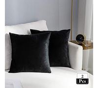 Stellhome Decorative Velvet Cushion Covers for Bedroom, 20 x 20 inch (50 cm), Black, Pack of 2 Square Solid Throw Pillow Case