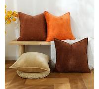 Stellhome Fall Burnt Orange Decorative Throw Pillow Covers Accent Soft Textured Chenille Cushion Cover Rustic Farmhouse Pillow Case for Couch Sofa Bedroom Living Room, 18x18 Inch Set of 4