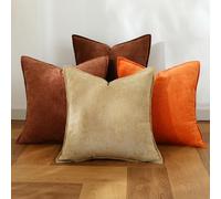 Stellhome Fall Burnt Orange Decorative Throw Pillow Covers Accent Soft Textured Chenille Cushion Cover Rustic Farmhouse Pillow Case for Couch Sofa Bedroom Living Room，20x20 inch Set of 4