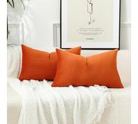 Stellhome Fall Decorative Velvet Pillow Covers Rectangle Cushion Covers for Bed Couch Sofa Bench, 12 x 20 inch (30 x 50 cm), Burnt Orange, Pack of 2