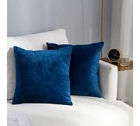 Stellhome Pack of 2 Cozy Velvet Pillow Covers Square Decorative Cushion Covers for Bed Couch Sofa Bench, 22 x 22 inch (55 x 55 cm), Navy Blue