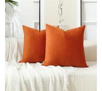 Stellhome Pack of 2, Fall Decorative Velvet Pillow Covers Square Decorative Cushion Covers for Bed Couch Sofa Bench, 24x24 Inch/60x60 cm, Burnt Orange