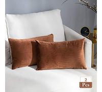 Stellhome Pack of 2 Super Soft Throw Pillow Covers Rectangle Solid Velvet Pillowcase for Bed Couch Sofa Bench, 12 x 20 inch (30 x 50 cm), Chocolate
