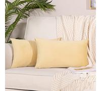 Stellhome Pack of 2 Velvet Throw Pillow Covers Rectangle Super Soft Solid Pillowcase for Bed Couch Sofa Bench, 12 x 20 inch (30 x 50 cm), Light Gold