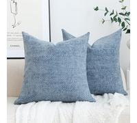 Stellhome Pack of 2 Woven Textured Decorative Throw Pillow Covers Soft Chenille Accent Luxury Cushion Cases for Living Room Couch Bed Sofa Farmhouse Boho Home, 16x16 inch, Dusty Blue