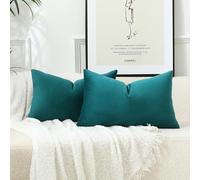 Stellhome Rectangle Velvet Pillow Covers Decorative Cushion Covers for Bed Couch Sofa Bench, 12 x 20 inch (30 x 50 cm), Teal, Pack of 2, SHTER30-33Te