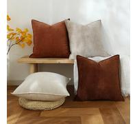 Stellhome Set of 4 Soft Textured Decorative Throw Pillow Covers Accent Solid Chenille Cushion Cover Rustic Farmhouse Pillow Case for Couch Sofa Bedroom Living Room (20x20 inch, Falll)