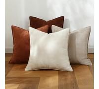 Stellhome Set of 4 Soft Textured Decorative Throw Pillow Covers Accent Solid Chenille Cushion Cover Rustic Farmhouse Pillow Case for Couch Sofa Bedroom Living Room (18x18 inch, Falll)