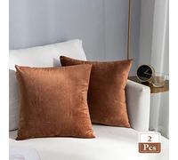 Stellhome Super Soft Velvet Throw Pillow Covers Square Pillowcase for Bed Couch Sofa Bench, 18 x 18 inch (45 cm), Chocolate, Pack of 2