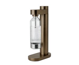 Stelton Brus Sparkling Water Maker & Soda Maker with Bottle - Water Carbonator, Adjustable Fizz Level, Scandinavian Design, Dark Brown Metallic