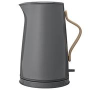 Stelton Emma Electric Kettle 1.2L - Grey Steel Jug with Beech Wood Handle, Cordless, Removable Limescale Filter, Dry Boil Safety, Auto Shut-Off - Nordic Design (UK)