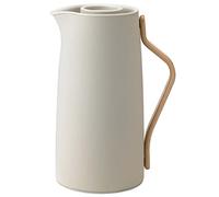 Stelton Emma Vacuum Coffee Jug, 1.2L, Sand - Insulated Steel Insert, Easy-Click Lid, Danish Design by HolmbäckNordentoft, Beech Wood Handle, Ceramic Look